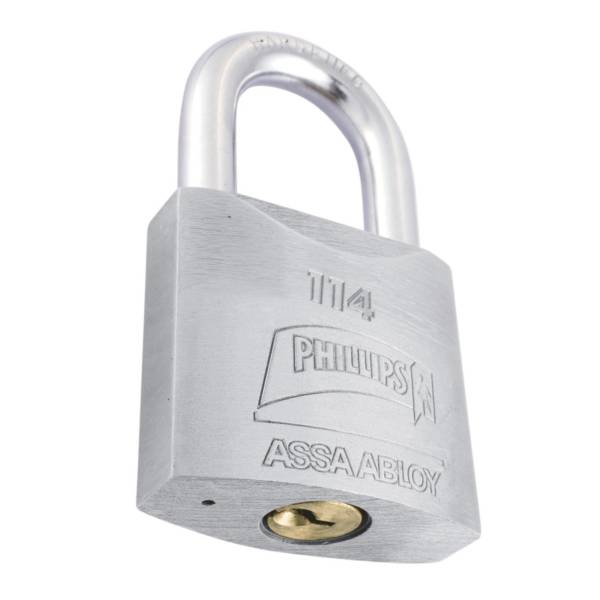202087 Candado metalico 50mm llave tradicional gancho corto pulido en caja Phillips