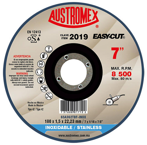 205750 Disco desbaste de acero inoxidable 7 x 1/16 x 7/8" easy cut 2019 Austromex