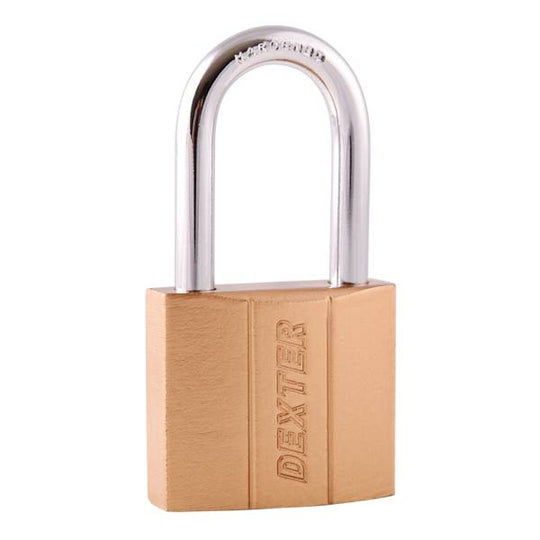 211892 Candado metalico 25mm llave tradicional gancho largo laton en caja Dexter