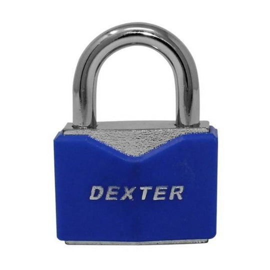 211905 Candado metalico 50mm llave tradicional gancho corto azul en blister Dexter