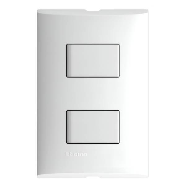 212326 Placa 2 ventanas con apagador sencillo y apagador escalera blanco Forza Bticino
