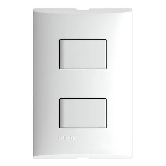 212326 Placa 2 ventanas con apagador sencillo y apagador escalera blanco Forza Bticino