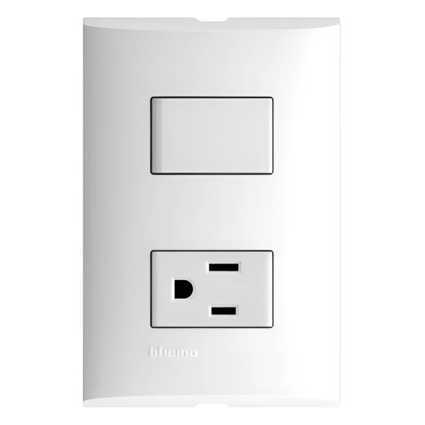 212327 Placa 2 ventanas con apagador sencillo y contacto 2p+t blanco Forza Bticino