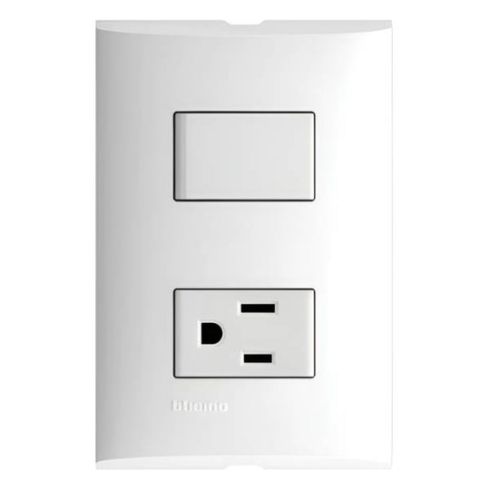 212327 Placa 2 ventanas con apagador sencillo y contacto 2p+t blanco Forza Bticino