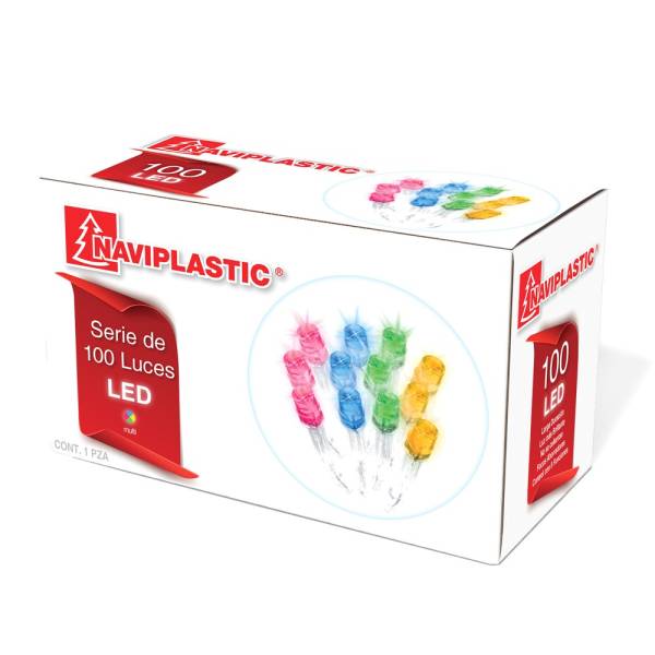 213442 Serie navideña 100 luces cable transp LED 07w colores NAVIPLASTIC