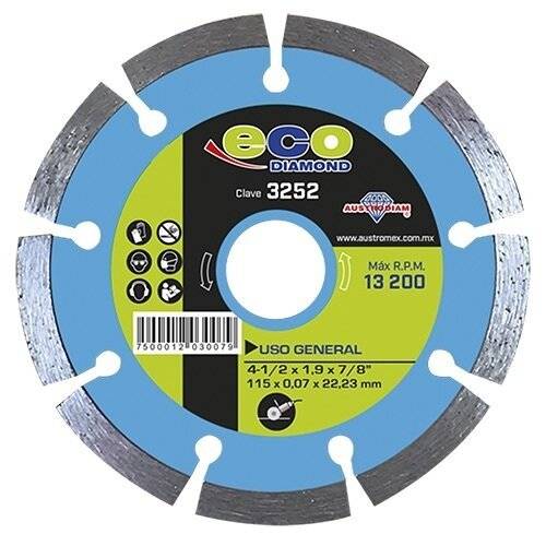 213604 Disco diamante 4-1/2" x 1.9 mm x 7/8 segmentado uso general eco 3252 Austromex