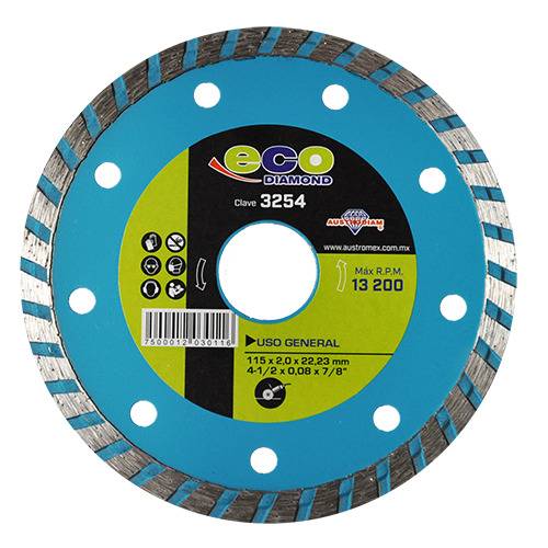 213606 Disco diamante 4-1/2" x 2 mm x 7/8" turbo uso general eco 3254 Austromex