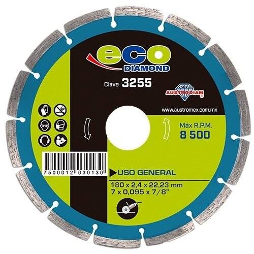 213607 Disco diamante 7" x 2.4 mm x 7/8" segmentado uso general eco 3255 Austromex