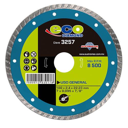 213609 Disco diamante 7" x 2.4 mm x 7/8" turbo uso general eco 3257 Austromex