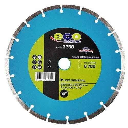 213610 Disco diamante 9 x 2.6 mm x 7/8" segmentado uso general eco 3258 Austromex