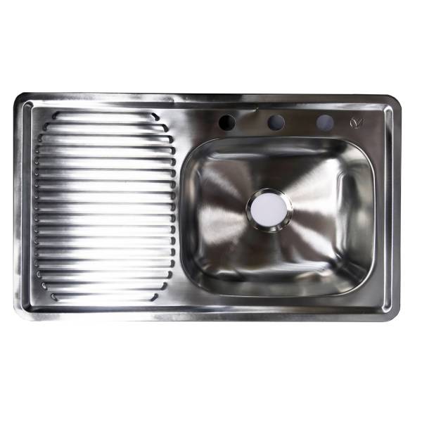 214023 Tarja de acero inoxidable 1 tina 1 escurridor izquierdo empotrar 80 x 50 x 15cm con 6 clips Vianti