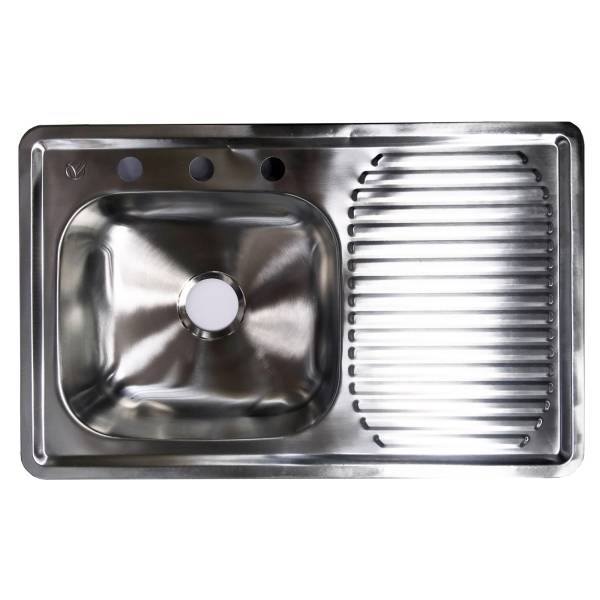 214024 Tarja de acero inoxidable 1 tina 1 escurridor derecha empotrar 80 x 50 x 15cm con 6 clips Vianti