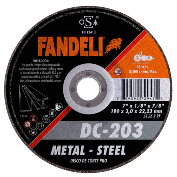 214959 Disco corte metal 7" x 3.0" x 7/8" dc pro 203 Fandeli