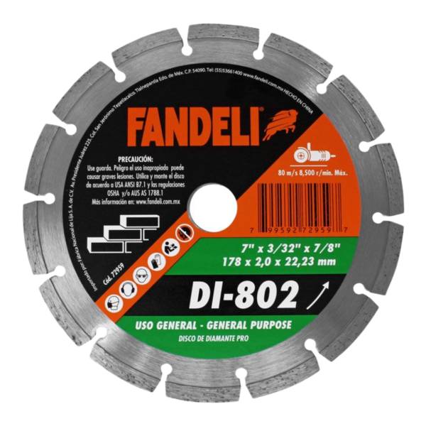 214971 Disco diamante 7" x 2.0 mm x 7/8" rin segmentado pro DI-802 Fandeli