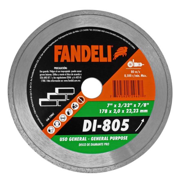 214974 Disco diamante 7" x 2.0 mm x 7/8" rin continuo pro DI-805 Fandeli
