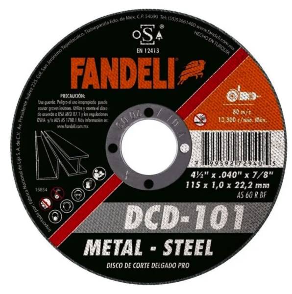 214977 Disco corte metal 4-1/2" x 1.0 mm x 7/8" dcd pro 101 Fandeli