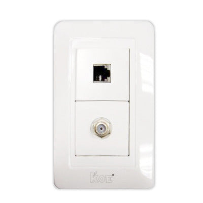 215938 Placa 2 vent c/toma telefonica y tv koe blanco 8177 FLEXIMATIC