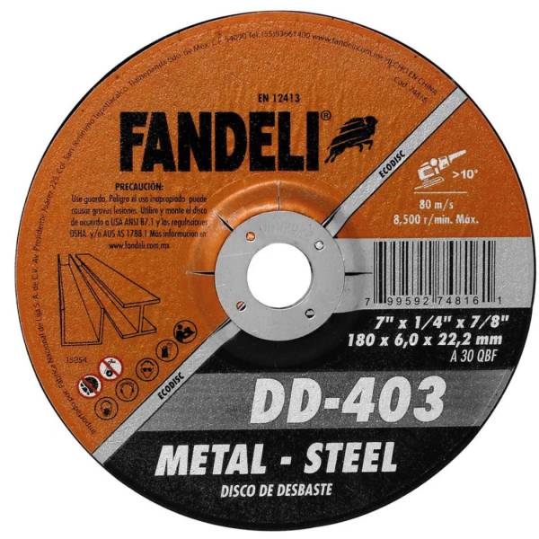 224322 Disco desbaste metal 7" x 1/4" x 7/8" eco dd 403 Fandeli