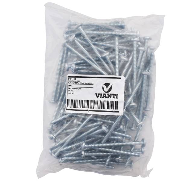 228269 Pija para lamina cabeza combinada Phillips #14 100mm 4" con 100pz Vianti