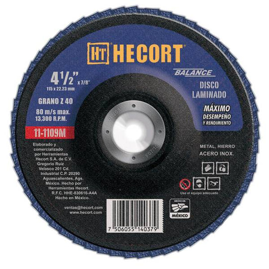 228734 Disco laminado 4-1/2" x 7/8" zirconio g40 Hecort