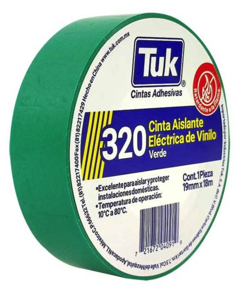 229269 Cinta de aislar 19mm x 18mts verde 320 Tuk