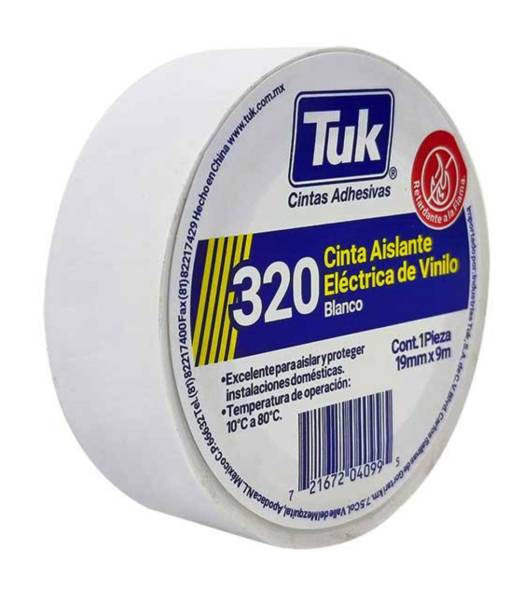 229272 Cinta de aislar 19mm x 09mts blanca 320 Tuk