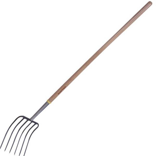 230227 Bieldo para paja forjado 6 dientes mango de madera 54" 130676 Surtek