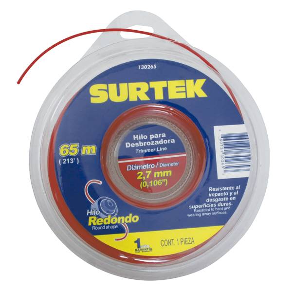 232687 Hilo desbrozadora 2.7mm x 65mt rojo blister 130265 Surtek