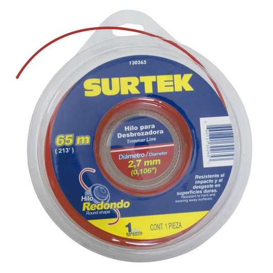 232687 Hilo desbrozadora 2.7mm x 65mt rojo blister 130265 Surtek