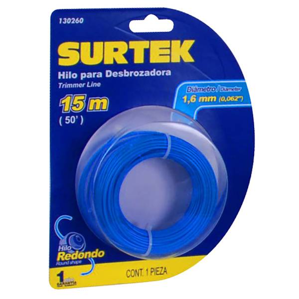 232752 Hilo desbrozadora 1.65mmx15mt azul blister 130260 Surtek