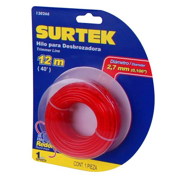 232756 Hilo desbrozadora 2.7mmx12mt rojo blister 130266 Surtek