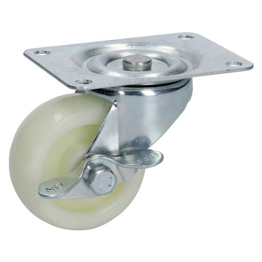 233577 Rodaja polipropileno blanca 2" placa giratoria con freno Surtek
