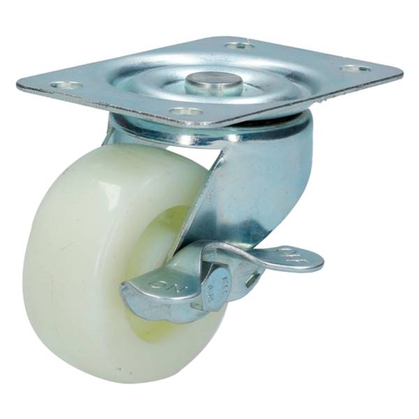 233579 Rodaja polipropileno blanca 2-1/2" placa giratoria con freno Surtek