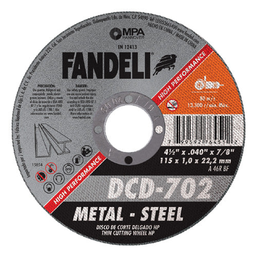 235079 Disco corte metal 4-1/2" x 1 x 7/8" HP DCD 702 Fandeli