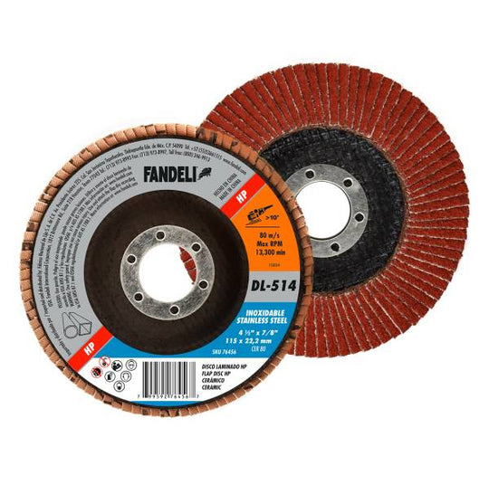 235082 Disco laminado de acero inoxidable 4-1/2" x 7/8" DL g80 HP 514 Fandeli