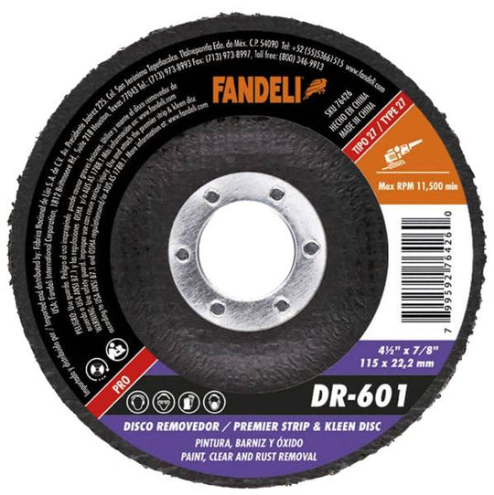 279736 Disco removedor 4-1/2" oxido, pintura y adhesivo Pro DR 601 Fandeli