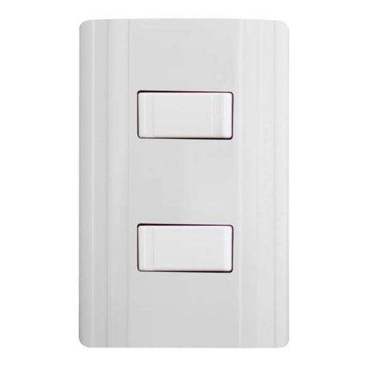 280383 Placa 2 ventanas con apagadores sencillo y apagador escalera blanco Corsa Montana