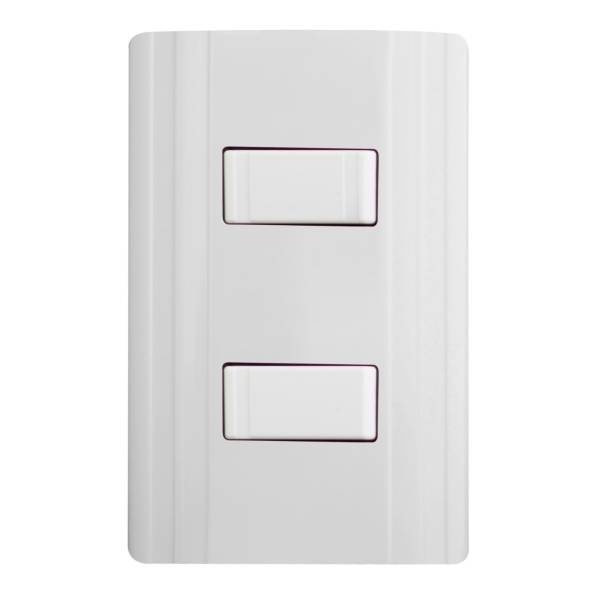 280383 Placa 2 ventanas con apagadores sencillo y apagador escalera blanco Corsa Montana