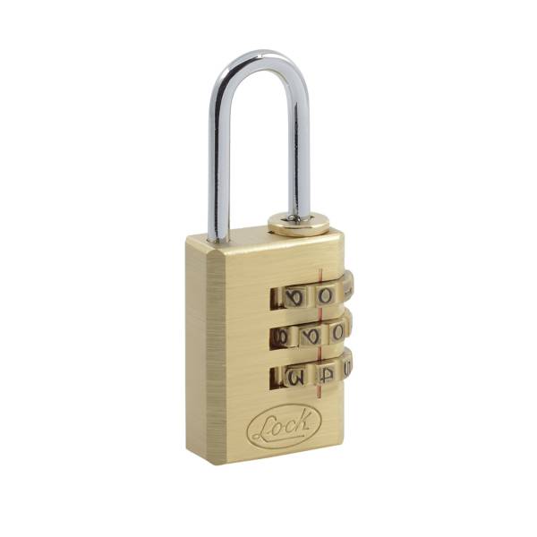 280407 Candado laton 20mm combinada 3 digitos gancho corto pulido blister Lock