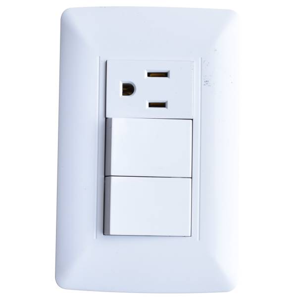 280668 Placa 3 ventanas con 2 apagadores sencillos y contacto 2p+t blanco Vianti