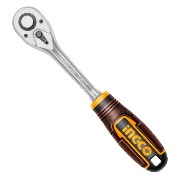 281032 Matraca cuadro 1/4" cabeza pera mango con grip CrV Ingco