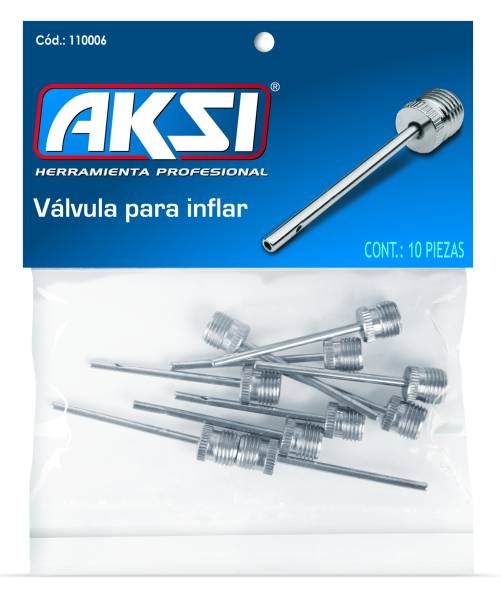 281673 Valvula aguja para inflar balones bolsa con 10pz Aksi AKSI