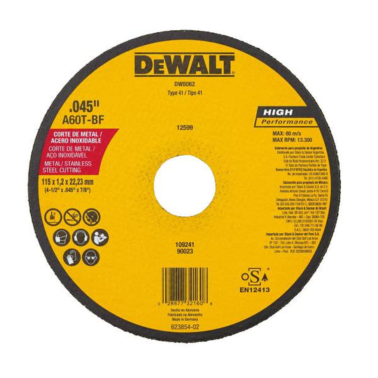 282982 Disco corte metal 4-1/2" x 1.2 mm x 7/8" DeWALT