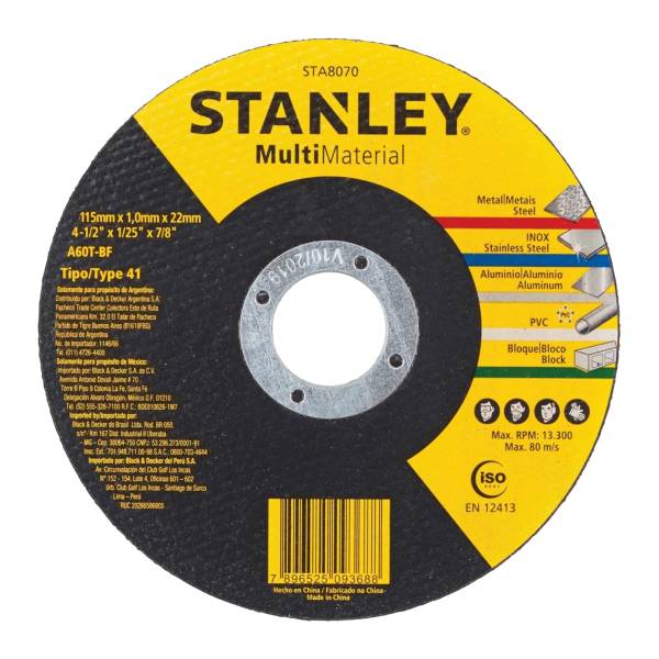 282983 Disco corte multimaterial 4-1/2" x 1 mm x 7/8" Stanley