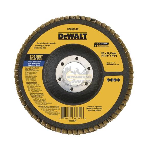 282984 Disco laminado 4-1/2" x 1/2" g60 DeWALT