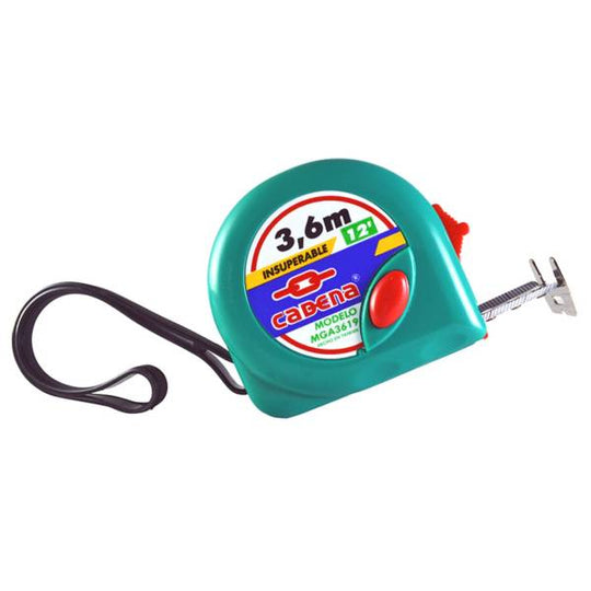 284393 Flexometro 3.6mt ABS verde aqua granel Cadena