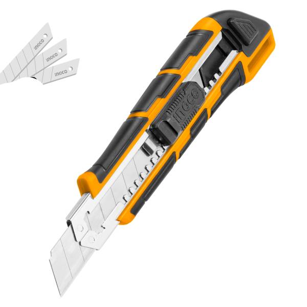 284714 Navaja (cutter) con alma de metal 18 mm x 7" con 3 hojas y mango con grip Ingco