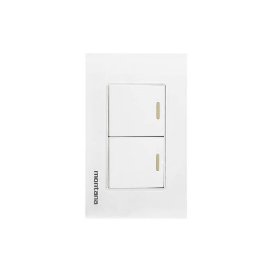 284801 Placa 2 ventanas con apagador sencillo y apagador escalera blanco Krystal Montana