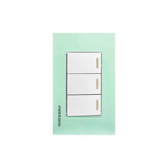 284812 Placa 3 ventanas con 3 apagadores sencillos aqua Krystal Montana