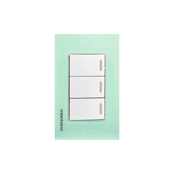 284812 Placa 3 ventanas con 3 apagadores sencillos aqua Krystal Montana